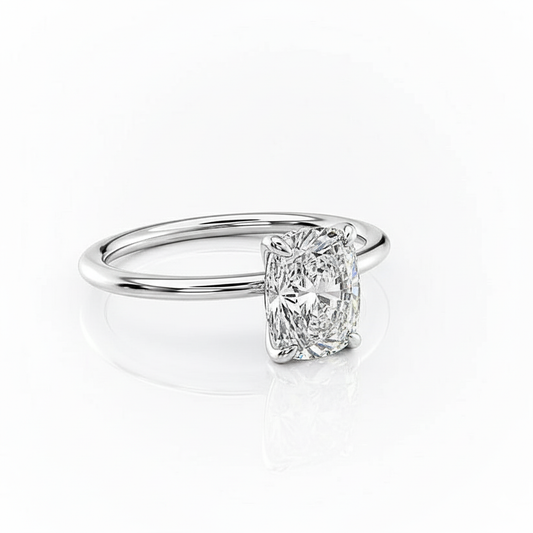 Cushion Cut Moissanite Engagement Ring with Plain Band and Hidden Halo
