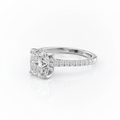 Cushion Cut Moissanite Engagement Ring with Shoulder Set Stones and Hidden Halo