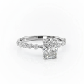 Cushion Cut Moissanite Engagement Ring with Shoulder Stones Set and Hidden Halo