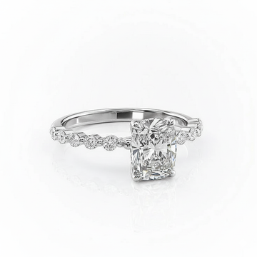 Cushion Cut Moissanite Engagement Ring with Shoulder Stones Set and Hidden Halo