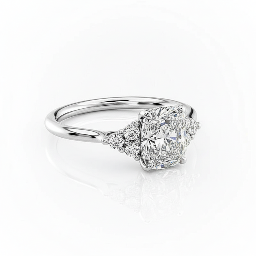 Cushion Cut Moissanite Engagement Ring with Side Stone Style