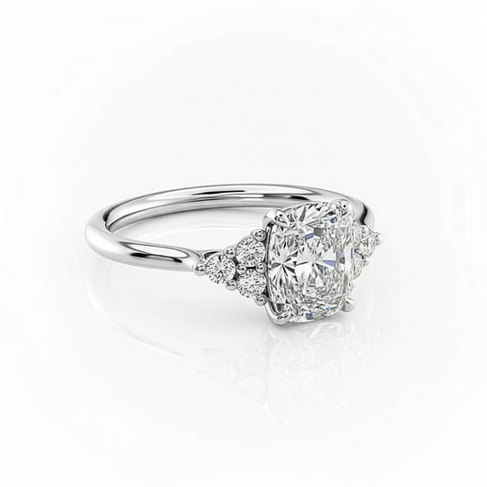 Cushion Cut Moissanite Engagement Ring with Side Stone Style
