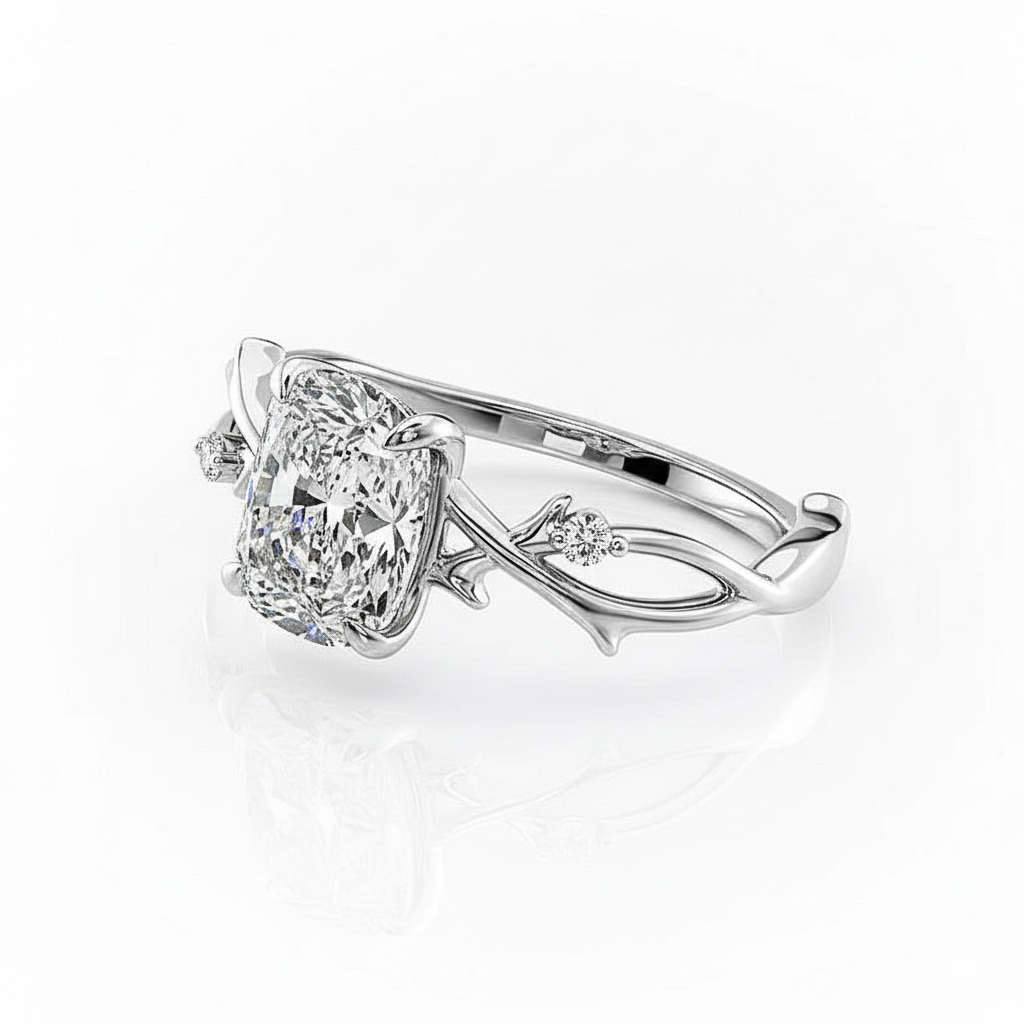 Cushion Cut Moissanite Engagement Ring with Twig Band