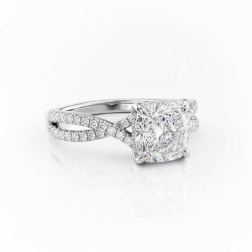 Cushion Cut Moissanite Engagement Ring with Twisted Stone Set Shoulders