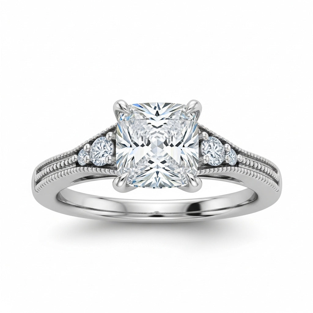 Cushion Cut Moissanite Engagement Ring with Vintage Design
