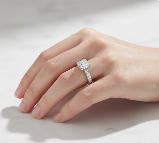 Cushion Cut Moissanite Engagement Ring, Elegant Tiffany Style