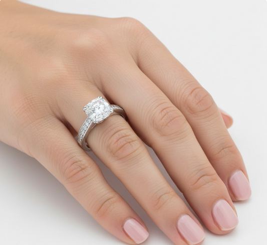 Cushion Cut Moissanite Engagement Ring, Timeless Classic Design