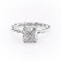 Cushion Cut Moissanite Ring, Twisted Band With Hidden Halo