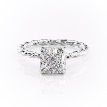 Cushion Cut Moissanite Ring, Twisted Band With Hidden Halo