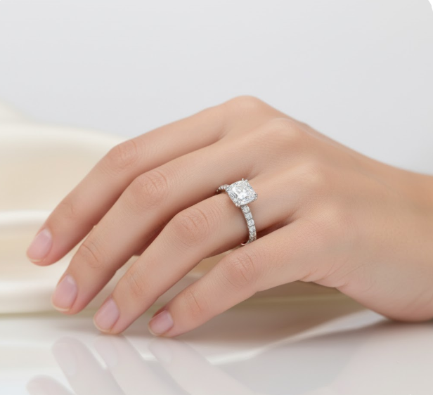 Cushion Cut Moissanite Engagement Ring with Classic Design