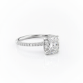 Cushion Cut Moissanite Engagement Ring with Hidden Halo Design