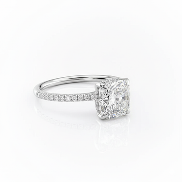 Cushion Cut Moissanite Engagement Ring with Hidden Halo Design