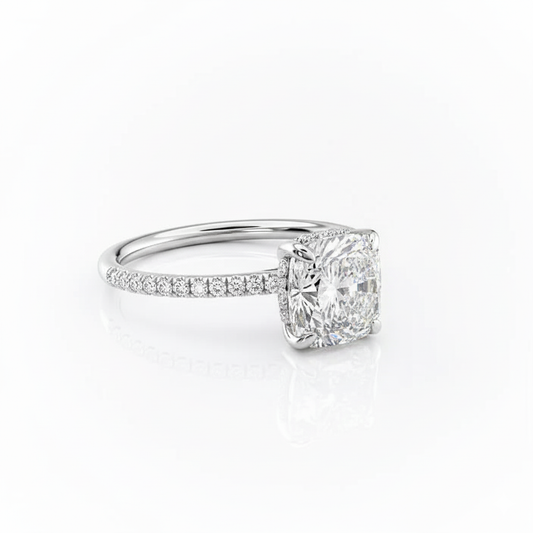 Cushion Cut Moissanite Engagement Ring with Hidden Halo Design