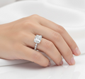 Cushion Cut Moissanite Engagement Ring with Shoulder Stones Set and Hidden Halo