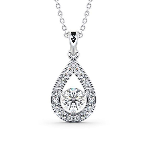Drop Moissanite Pendant Halo Style Channel Setting