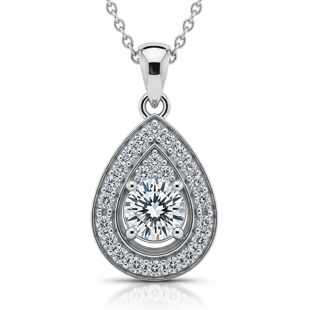 Drop Moissanite Pendant Halo Style Channel Setting