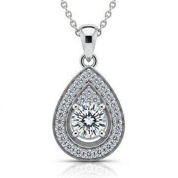Drop Moissanite Pendant Halo Style Channel Setting