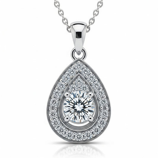 Drop Moissanite Pendant Halo Style Channel Setting