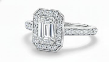 Emerald Cut Classic Halo Moissanite Engagement Ring