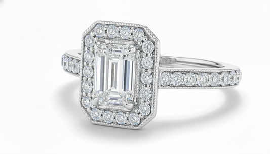 Emerald Cut Classic Halo Moissanite Engagement Ring