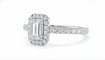 Emerald Cut Classic Halo with Split Shank Moissanite Engagement Ring