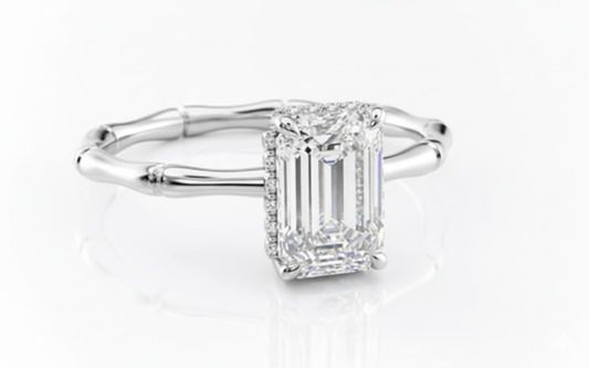 Emerald Cut Hidden Halo Design Moissanite Engagement Ring