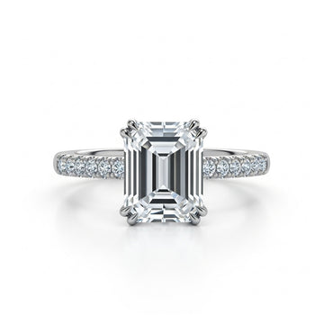 Emerald Cut Moissanite Engagement Ring, Hidden Halo