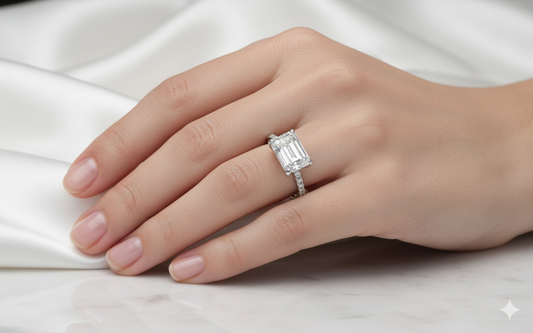 Emerald Cut Moissanite Engagement Ring With Hidden Halo