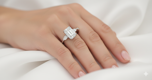 Emerald Cut Moissanite Engagement Ring, Block Halo With Hidden Shoulders2
