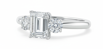 Emerald Cut Moissanite Engagement Ring, Classic 3-Stone Design