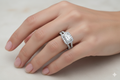 Emerald Cut Moissanite Engagement Ring, Classic Halo With Split Shank