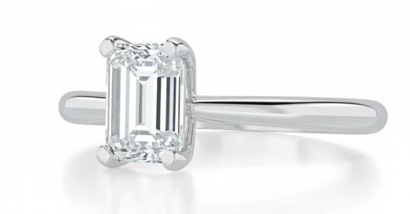 Emerald Cut Moissanite Engagement Ring, Classic Tiffany Style