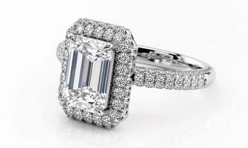 Emerald Cut Moissanite Engagement Ring, Full Set Design