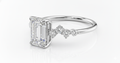 Emerald Cut Moissanite Engagement Ring, Hidden Halo With Side Stones