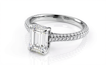 Emerald Cut Moissanite Engagement Ring, Pave Set Shoulders