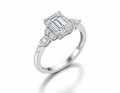 Emerald Cut Moissanite Engagement Ring, Shoulder Set Vintage Design