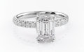 Emerald Cut Moissanite Engagement Ring, Shoulder Set With Block Halo