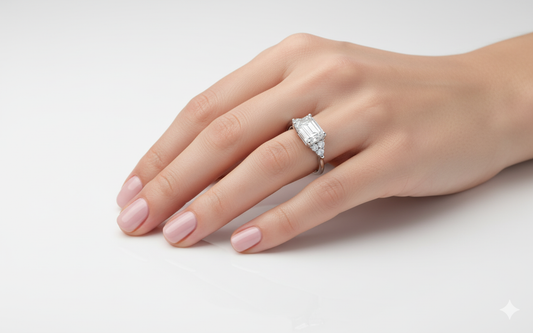 Emerald Cut Moissanite Engagement Ring, Side Stone Accents