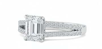 Emerald Cut Moissanite Engagement Ring, Split Shank Style