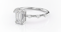 Emerald Cut Moissanite Engagement Ring, Stone Set Shoulders