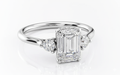 Emerald Cut Moissanite Engagement Ring, Three Stone Design