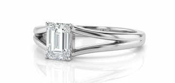Emerald Cut Moissanite Engagement Ring, Tiffany Style Split Shank