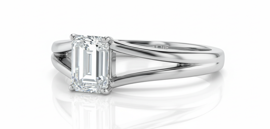 Emerald Cut Moissanite Engagement Ring, Tiffany Style Split Shank
