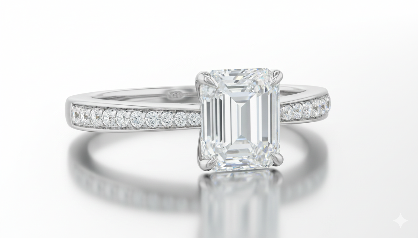 Emerald Cut Moissanite Engagement Ring, Timeless Classic Design