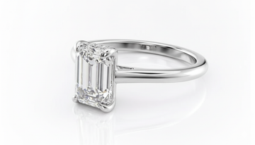 Emerald Cut Moissanite Engagement Ring, Timeless Hidden Halo