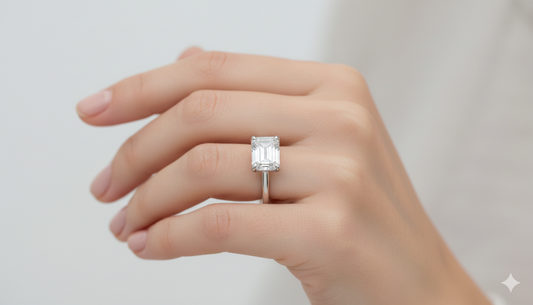 Emerald Cut Moissanite Engagement Ring, Timeless Hidden Halo