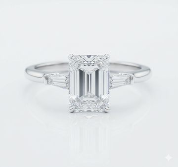 Emerald Cut Moissanite Engagement Ring, Traditional Classic Design