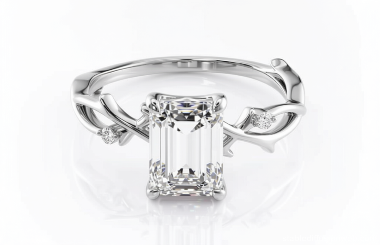 Emerald Cut Moissanite Engagement Ring, Twig Band Design