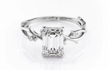 Emerald Cut Moissanite Engagement Ring, Twig Band Design