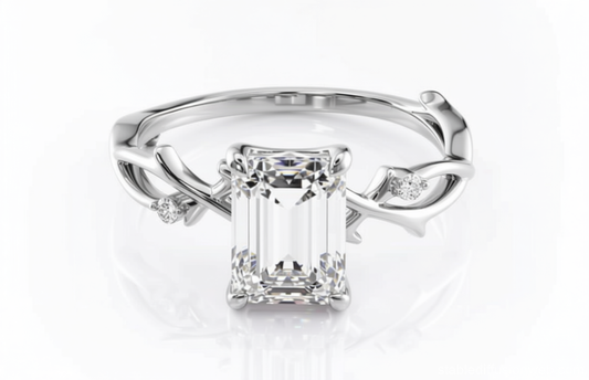Emerald Cut Moissanite Engagement Ring, Twig Band Design